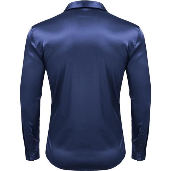 NEW Men's Luxury Navy Blue Silk Shirt - Picture 3 of 5